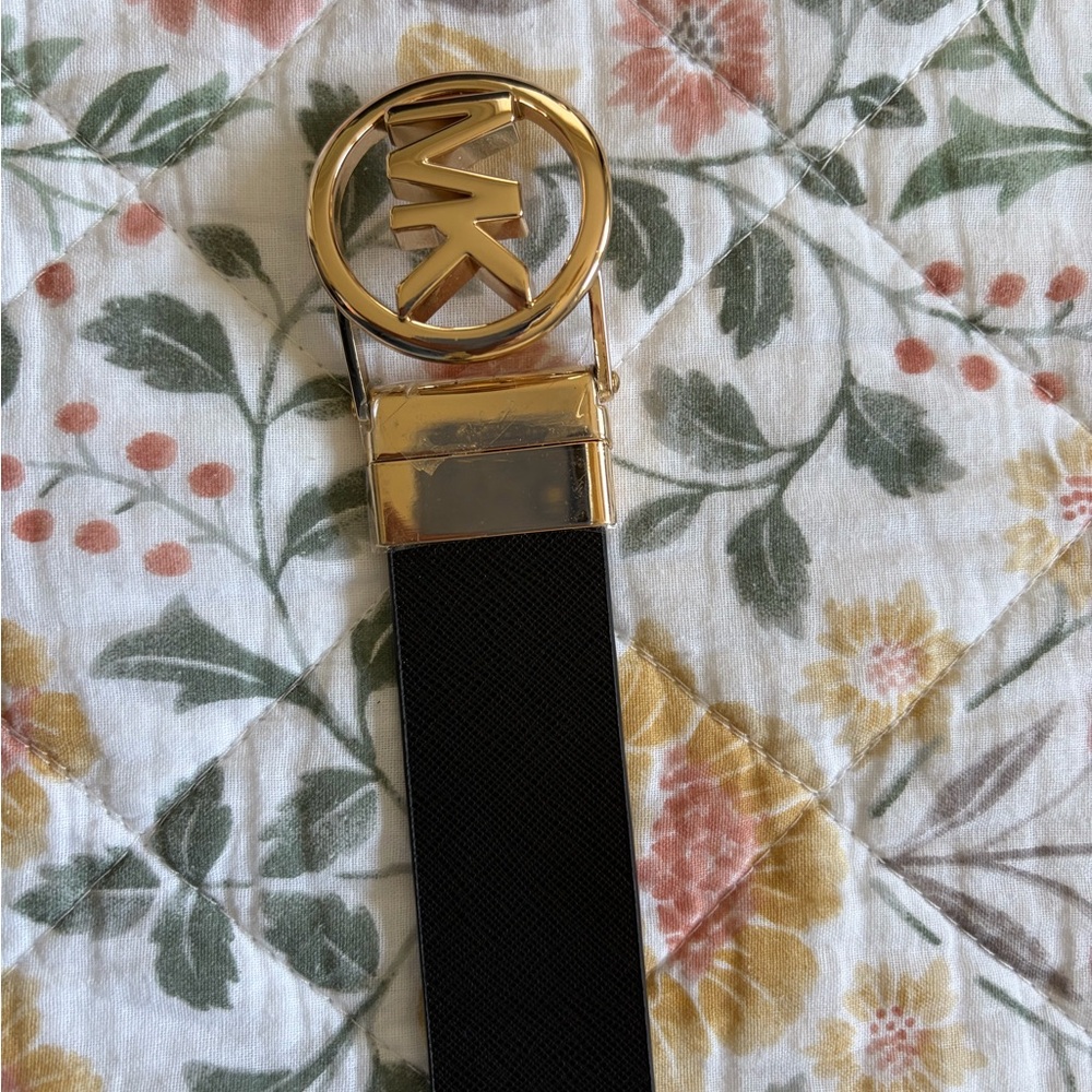 New Reversible Black Brown Belt Gold MK Logo Buckle Adjustable 2-in-1 (42”)